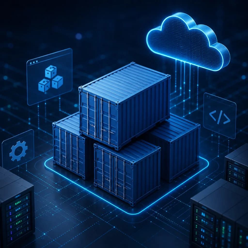Containers em nuvem representando ambientes containerizados e escaláveis