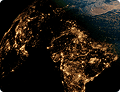 Terra à noite vista do espaço com luzes urbanas